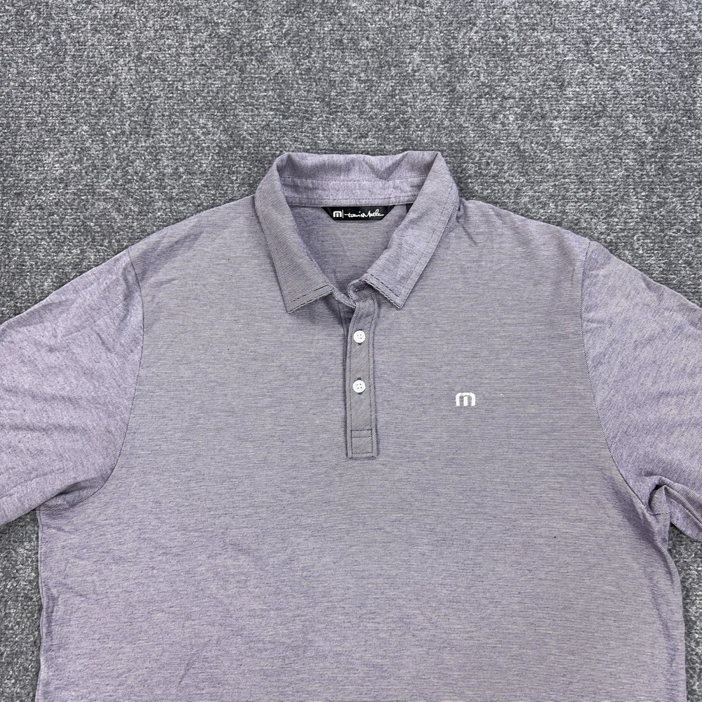 TravisMathew Polo Shirt Mens L Purple Striped Pima Cotton Polyester Golf Knit - Picture 2 of 10